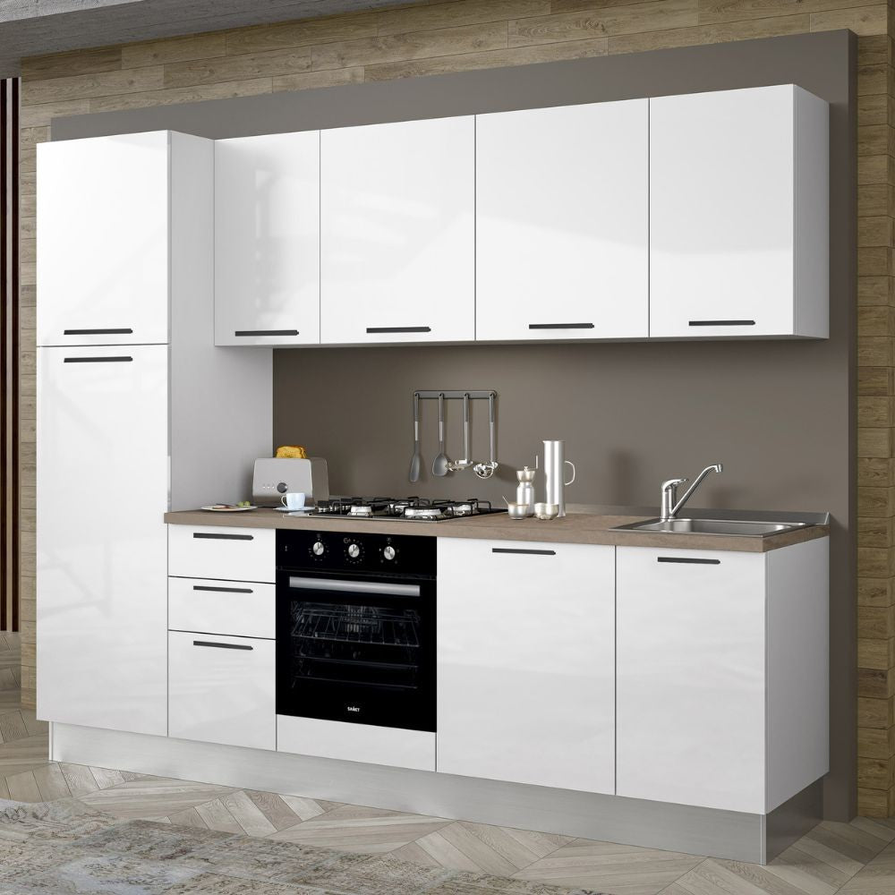 Cucina completa con lavastoviglie 270x217H Folk bianco lucido