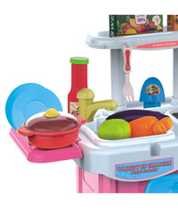 Cucina Giocattolo Bambini Fornello Luci Suoni Richiudibile In Trolley Accessori         