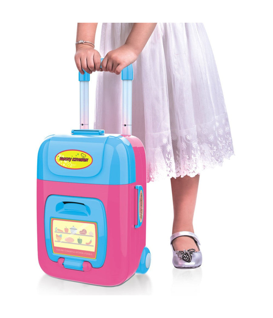 Cucina Giocattolo Bambini Fornello Luci Suoni Richiudibile In Trolley Accessori         