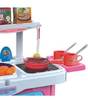 Cucina Giocattolo Bambini Fornello Luci Suoni Richiudibile In Trolley Accessori         