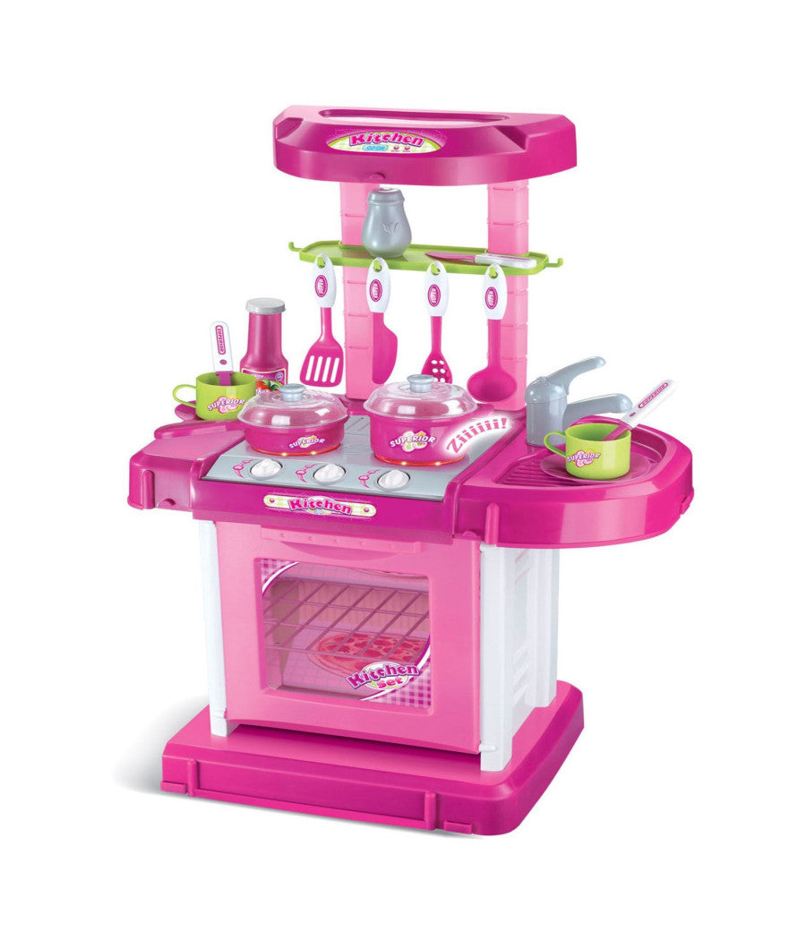 Cucina Giocattolo Bambini Richiudibile In Trolley Fornello Luci Suoni Accessori Azzurro         