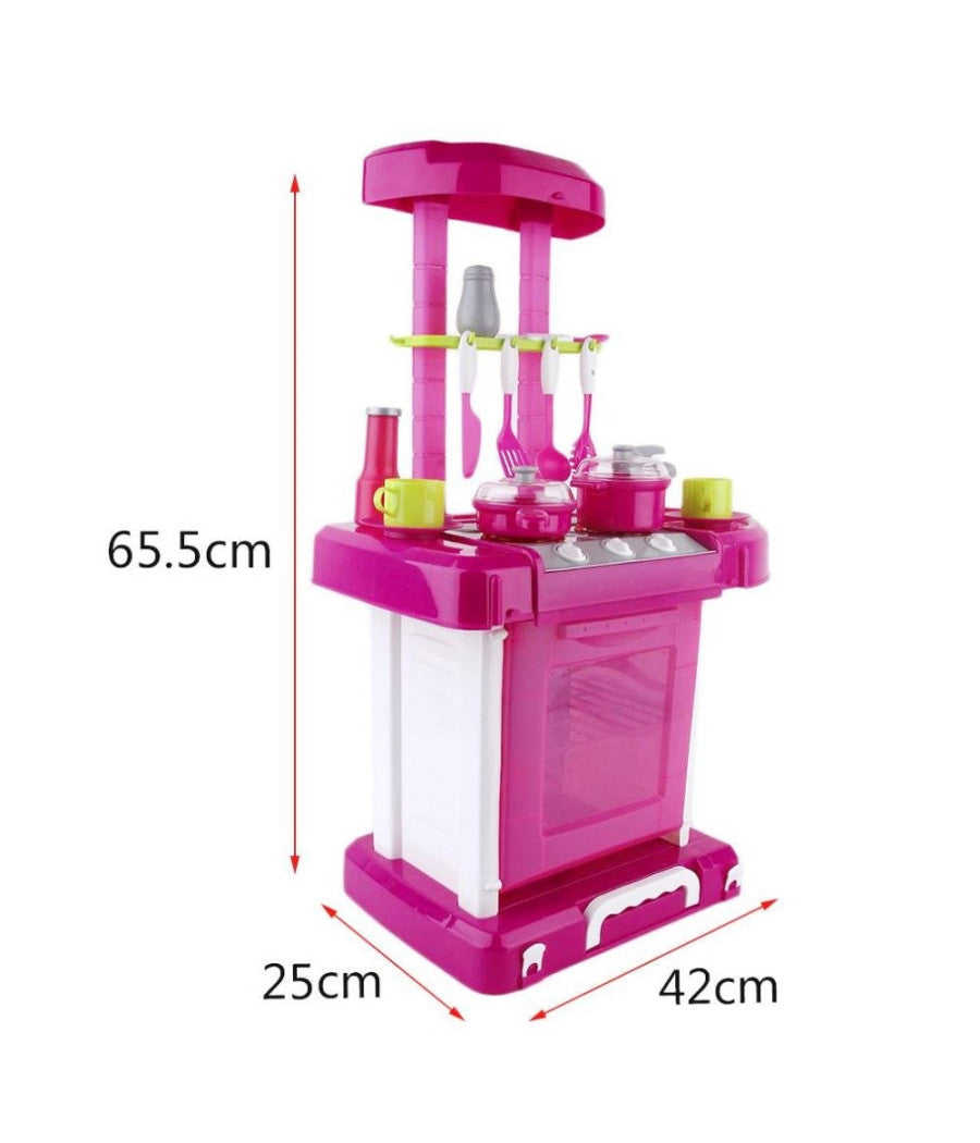 Cucina Giocattolo Bambini Richiudibile In Trolley Fornello Luci Suoni Accessori Azzurro         