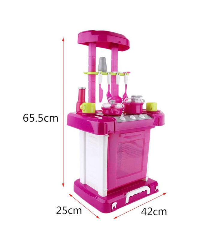 Cucina Giocattolo Bambini Richiudibile In Trolley Fornello Luci Suoni Accessori Azzurro         