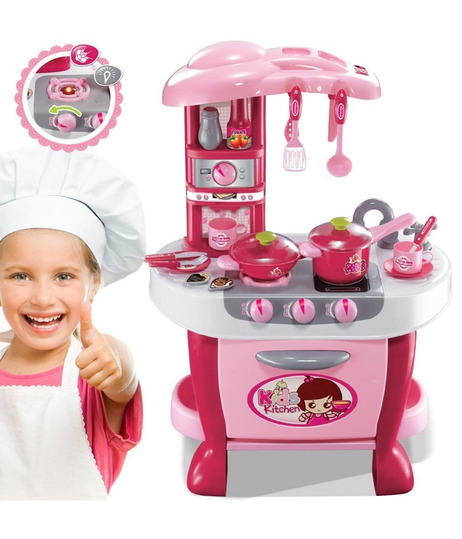 Cucina Per Bambine Giocattolo 31 Accessori Con Stoviglie Luci Suoni Altezza 70cm         