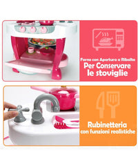 Cucina Per Bambine Giocattolo 31 Accessori Con Stoviglie Luci Suoni Altezza 70cm         