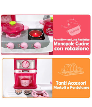 Cucina Per Bambine Giocattolo 31 Accessori Con Stoviglie Luci Suoni Altezza 70cm         