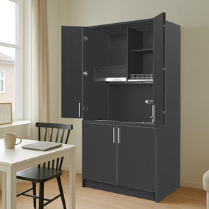 Cucina salvaspazio a scomparsa Fold Evolution colore antracite e elettrodomestici inclusi 125x62x208H
