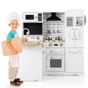 Cucina ad angolo per bambini con lavelli fornelli cappa telefono frigorifero, Cucina gioco educativo Bianco-Cucine giocattoli