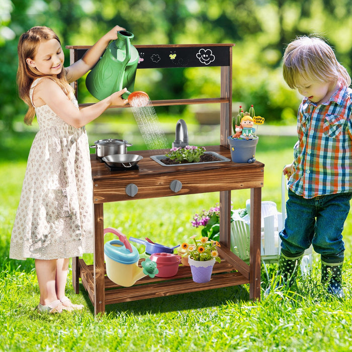 Cucina all'aperto in legno di cedro per bambini, Cucina in legno di cedro con rubinetto girevole e lavandino rimovibile Naturale-Cucine giocattoli