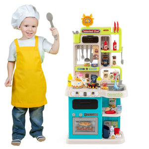 Cucina per gioco di finzione con suoni e luci realistici e 54 accessori, Set cucina giocattolo per bambini 3+ anni Blu-Cucine giocattoli