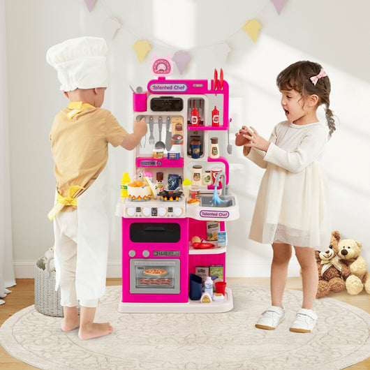 Cucina per gioco di finzione con suoni e luci realistici e 54 accessori, Set cucina giocattolo per bambini 3+ anni Rosa-Cucine giocattoli