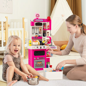 Cucina per gioco di finzione con suoni e luci realistici e 54 accessori, Set cucina giocattolo per bambini 3+ anni Rosa-Cucine giocattoli