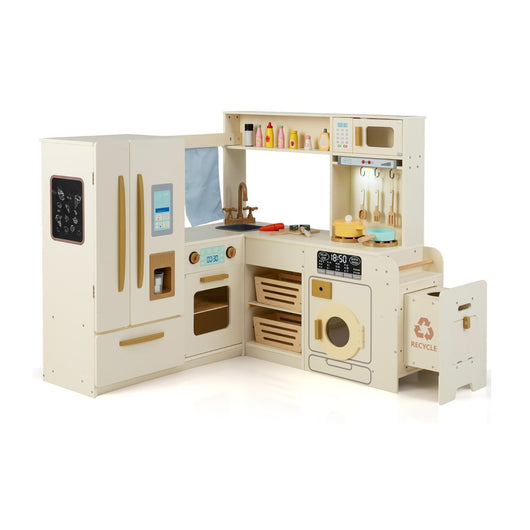 Cucina angolare giocattolo da gioco ad angolo con luci e suoni, Cucina angolare giocattolo set frigorifero a doppia porta Beige-Cucine giocattoli