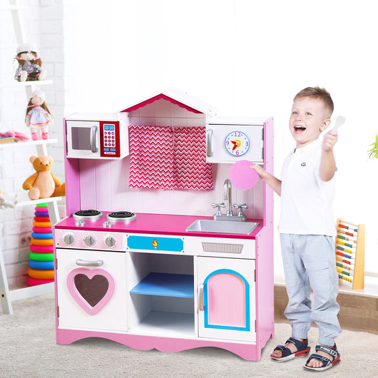 Cucina da gioco con lavello rubinetto forno a microonde fornelli per bambini, Set da cucina da gioco 82x30x100,5cm-Cucine giocattoli