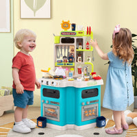 Cucina da gioco angolare con 75 accessori per bambini 3+ anni, Cucinetta in legno con suoni e luci realistici Blu-Cucine giocattoli