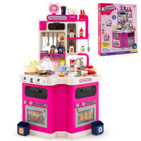 Cucina da gioco angolare con 75 accessori per bambini 3+ anni, Cucinetta in legno con suoni e luci realistici Rosa-Cucine giocattoli