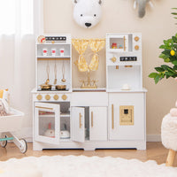 Cucina da gioco per bambini dai 3+ anni con macchina da caff¨¨ lavello rubinetto e fornelli, Set di accessori in legno Bianco-Cucine giocattoli