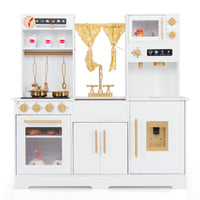 Cucina da gioco per bambini dai 3+ anni con macchina da caff¨¨ lavello rubinetto e fornelli, Set di accessori in legno Bianco-Cucine giocattoli
