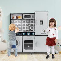 Cucina giocattolo in legno integra macchina del ghiaccio e piano cottura, Cucina giocattolo integra forno e microonde Grigio-Cucine giocattoli