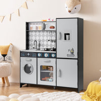 Cucina giocattolo in legno integra macchina del ghiaccio e piano cottura, Cucina giocattolo integra forno e microonde Grigio-Cucine giocattoli