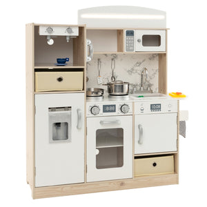 Cucina giocattolo per bambini con luci led regolabili colorate, Cucina giocattolo cesti di stoffa rimovibili e scaffali Bianco-Cucine giocattoli