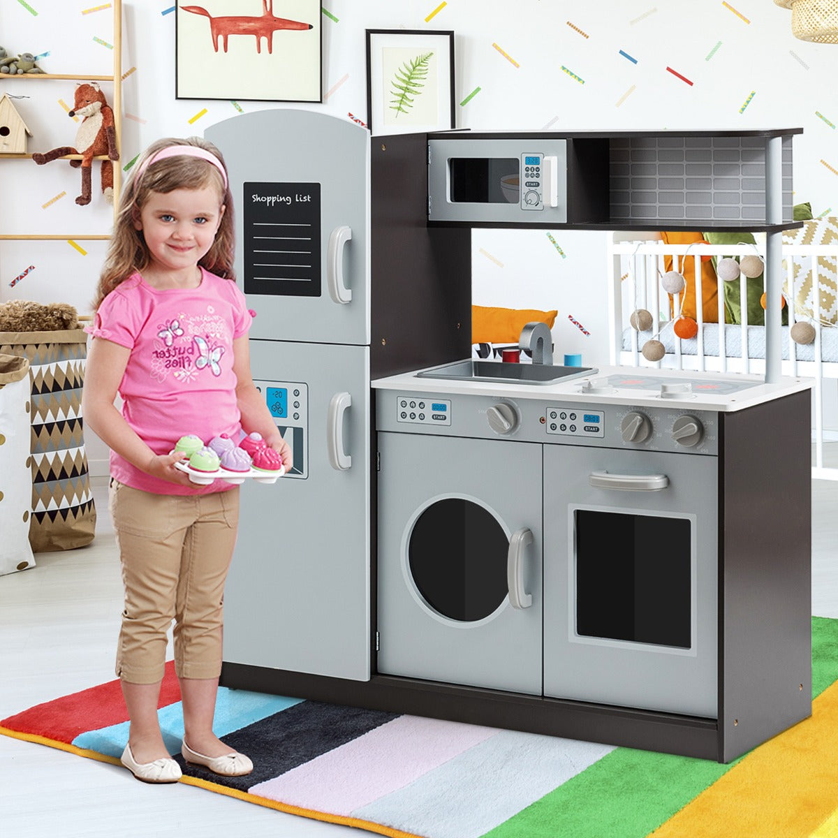 Cucina giocattolo per bambini con accessori personalizzati manopole, Cucina verticale in legno-Cucine giocattoli