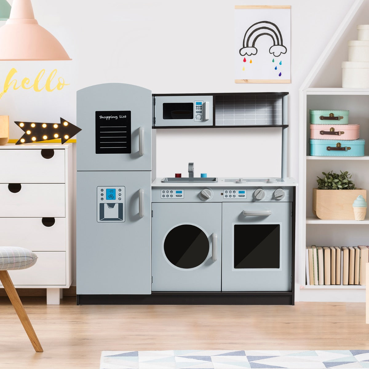Cucina giocattolo per bambini con accessori personalizzati manopole, Cucina verticale in legno-Cucine giocattoli