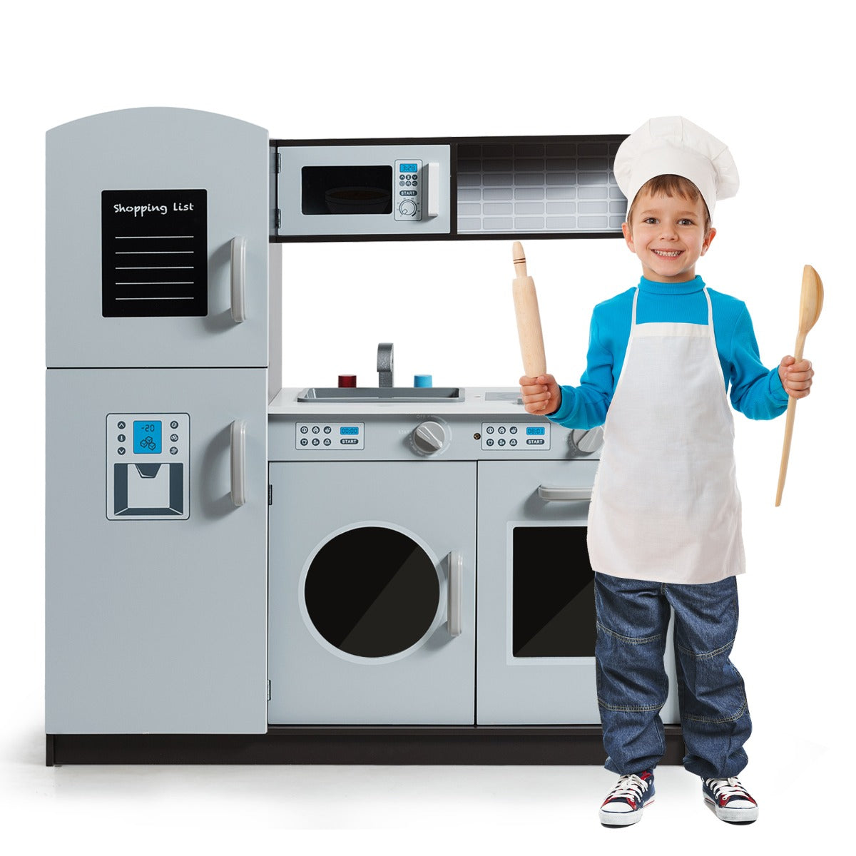 Cucina giocattolo per bambini con accessori personalizzati manopole, Cucina verticale in legno-Cucine giocattoli