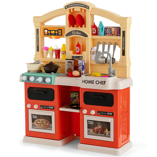 Cucina giocattolo 42 pezzi con effetti vapore e acqua in ebollizione, Cucinetta per bambini 3 anni+ Arancione-Cucine giocattoli