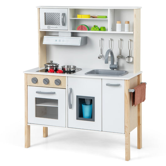 Cucina giocattolo per bambini in legno, Cucina da gioco con microonde cappa aspirante lavello giocattolo Bianco-Cucine giocattoli