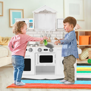 Cucina giocattolo per bambini in legno con lavatrice piano cottura, Set giochi cucina realistica Bianco-Cucine giocattoli