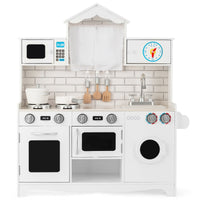 Cucina giocattolo per bambini in legno con lavatrice piano cottura, Set giochi cucina realistica Bianco-Cucine giocattoli