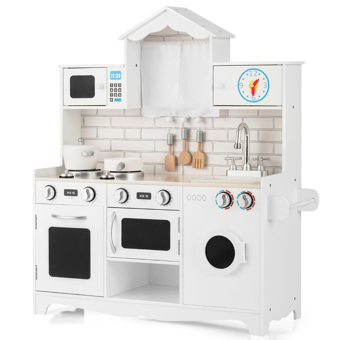 Cucina giocattolo per bambini in legno con lavatrice piano cottura, Set giochi cucina realistica Bianco-Cucine giocattoli
