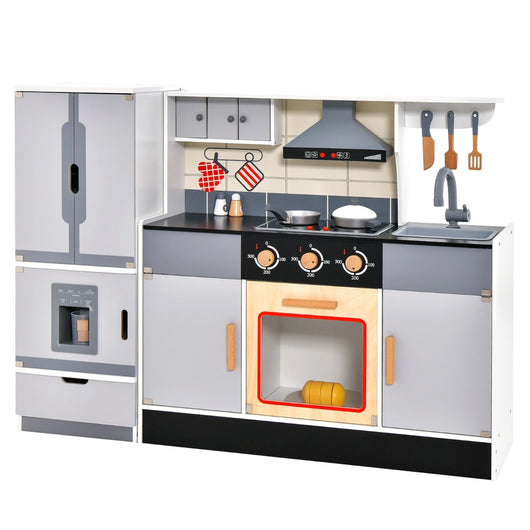 Cucina giocattolo in legno con frigorifero e fornelli, Set da cucina per bambini 3 anni+ con forno e 3 scomparti-Cucine giocattoli