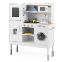 Cucinetta per bambini con cappa macchina del ghiaccio telefono, Cucina con luci e suoni realistici per bambini Legno naturale-Cucine giocattoli