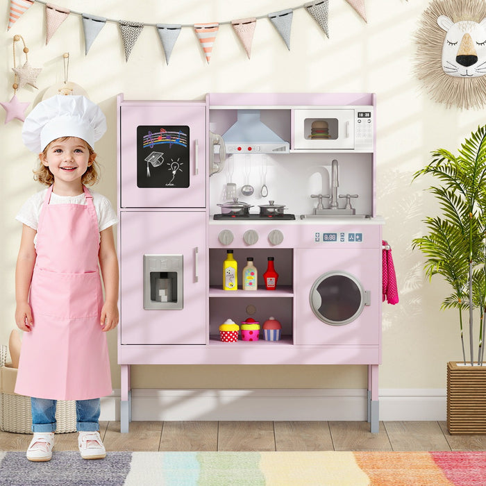 Cucinetta per bambini con cappa macchina del ghiaccio telefono, Cucina con luci e suoni realistici per bambini Rosa-Cucine giocattoli