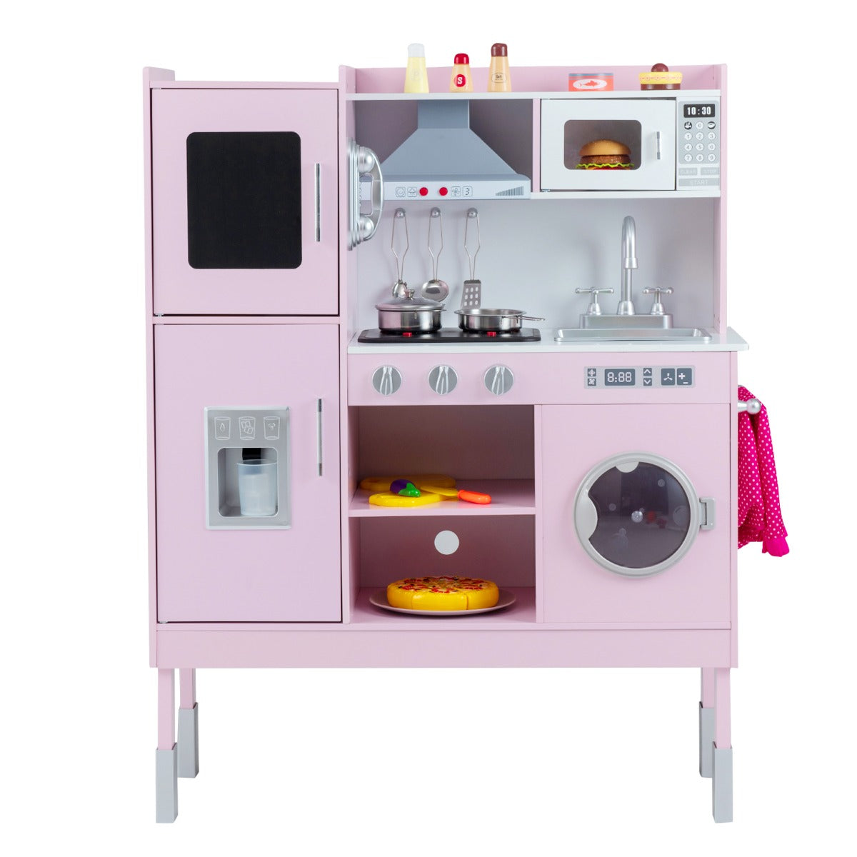 Cucinetta per bambini con cappa macchina del ghiaccio telefono, Cucina con luci e suoni realistici per bambini Rosa-Cucine giocattoli