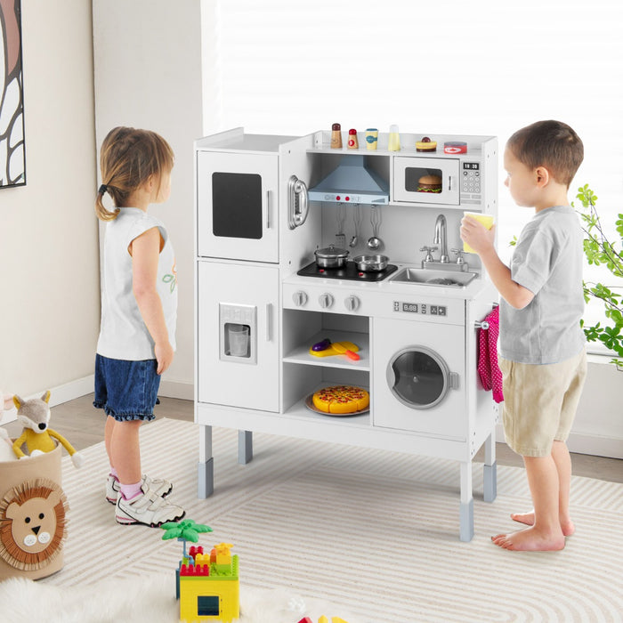 Cucinetta per bambini con cappa macchina del ghiaccio telefono, Cucina con luci e suoni realistici per bambini Bianco-Cucine giocattoli