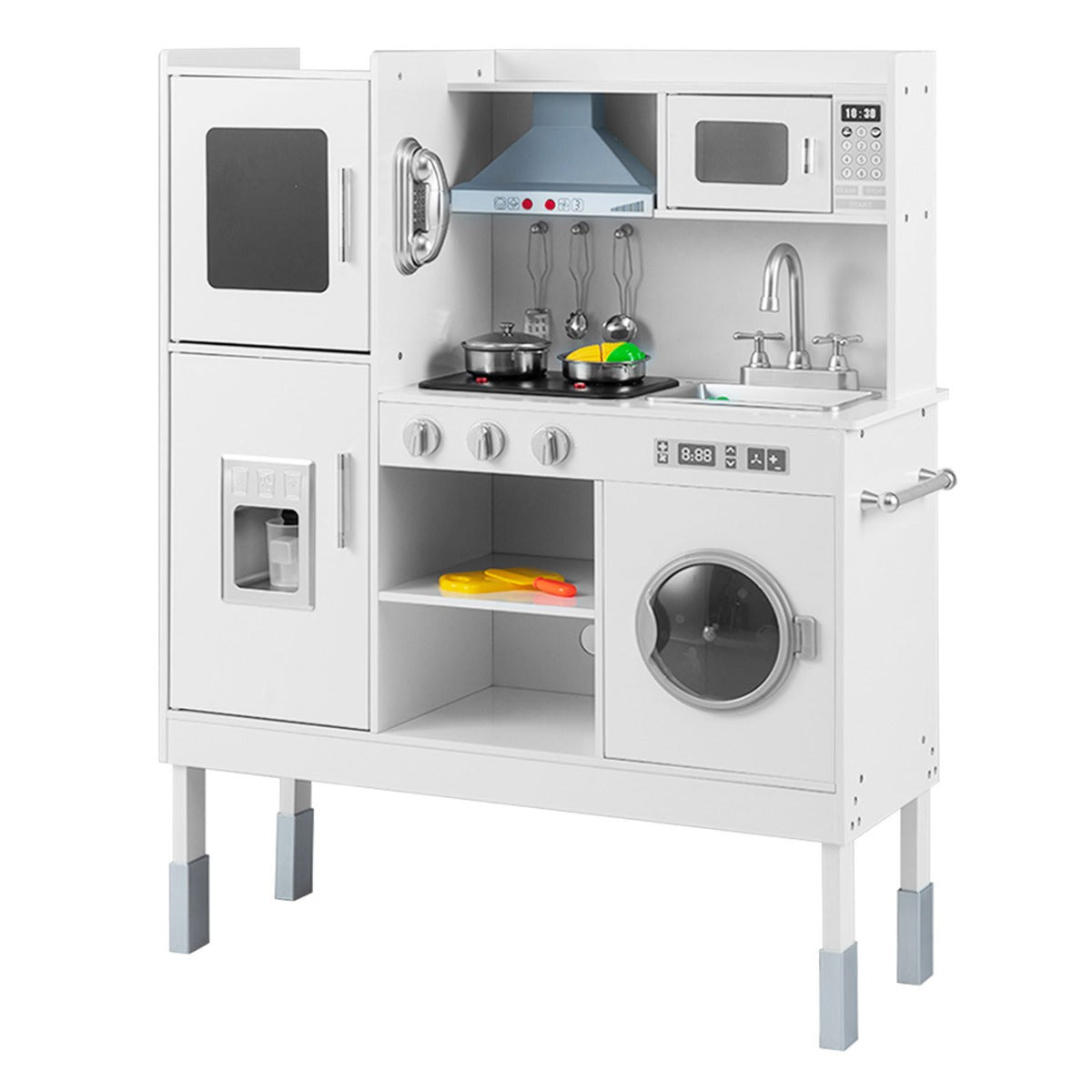 Cucinetta per bambini con cappa macchina del ghiaccio telefono, Cucina con luci e suoni realistici per bambini Bianco-Cucine giocattoli