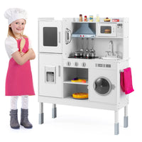 Cucinetta per bambini con cappa macchina del ghiaccio telefono, Cucina con luci e suoni realistici per bambini Bianco-Cucine giocattoli