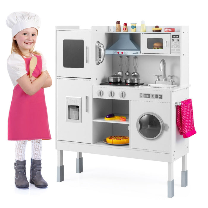 Cucinetta per bambini con cappa macchina del ghiaccio telefono, Cucina con luci e suoni realistici per bambini Bianco-Cucine giocattoli