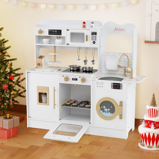 Cucina giocattolo per bambini di fantasia con fornelli forno a microonde, Cucina tostapane e distributore di ghiaccio Bianco-Cucine giocattoli