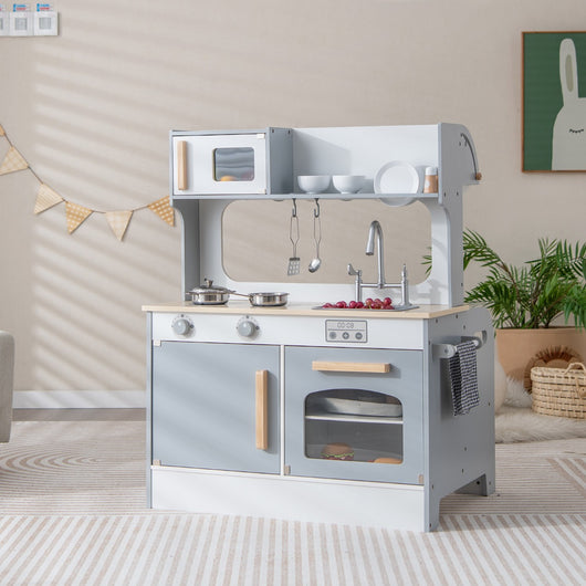 Cucina giocattolo per bambini con sala da t¨¨, Cucina finta giocattolo con suoni accessori per cucina Grigio-Cucine giocattoli