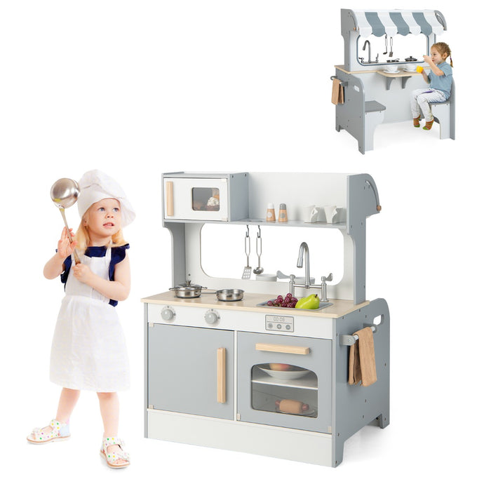 Cucina giocattolo per bambini con sala da t¨¨, Cucina finta giocattolo con suoni accessori per cucina Grigio-Cucine giocattoli