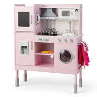 Cucina giocattolo per bambini con cappa macchina del ghiaccio telefono e 16 accessori, Gioco cucinetta Rosa-Cucine giocattoli