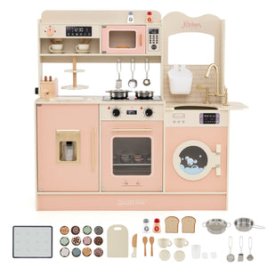 Cucina giocattolo per bambini di fantasia con fornelli forno a microonde, Cucina tostapane e distributore di ghiaccio Rosa-Cucine giocattoli