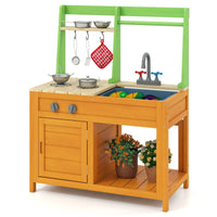 Cucina in legno per bambini con fornelli realistici, Giocattoli da esterno per bambini dai 3+ anni Giallo-Cucine giocattoli