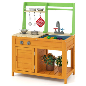 Cucina in legno per bambini con fornelli realistici, Giocattoli da esterno per bambini dai 3+ anni Giallo-Cucine giocattoli
