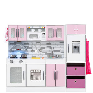 Cucina legno da gioco con spazio di stoccaggio e accessori, Cucina legno da gioco con luci e funzioni interattive Rosa-Cucine giocattoli