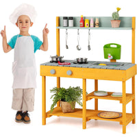 Cucina per bambini da esterno con serbatoio d'acqua, Cucina giocattolo con rubinetto realistico e accessori per giardino-Cucine giocattoli